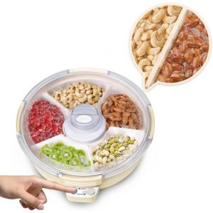 imageMOJOCO Electric Vacuum Serving Tray  Divided Snack Tray with Lid for Nuts Cereals Candy  Battery Operated Snack Container for Parties Events Picnics  Snackle Box for Kitchen Dorm Apartment