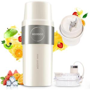 imageMojoco Personal Smoothie Blender  Vacuum Insulated Blender for Fruits and Vegetables  Rechargeable Portable Blenders with Stainless Steel Blade for Travel Camping GymWhite